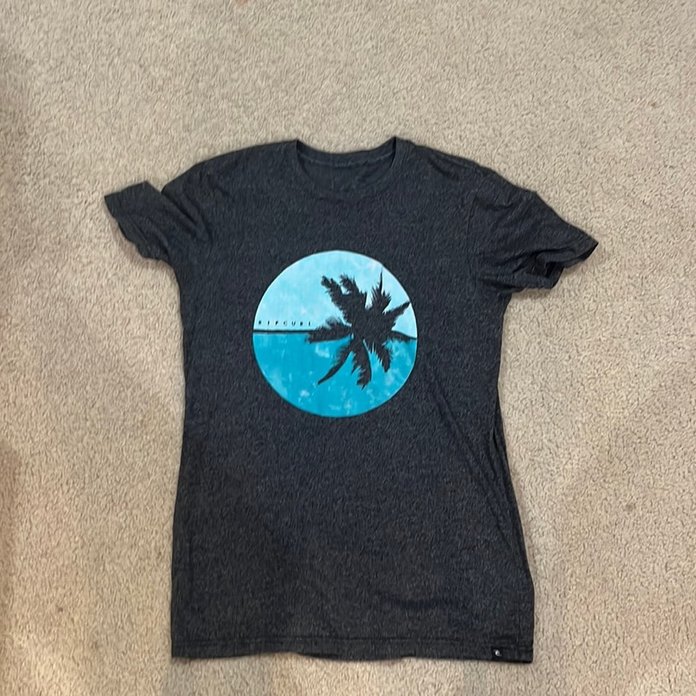 RipCurl Palm Tree Shirt, Gray and Blue Colored, Small
